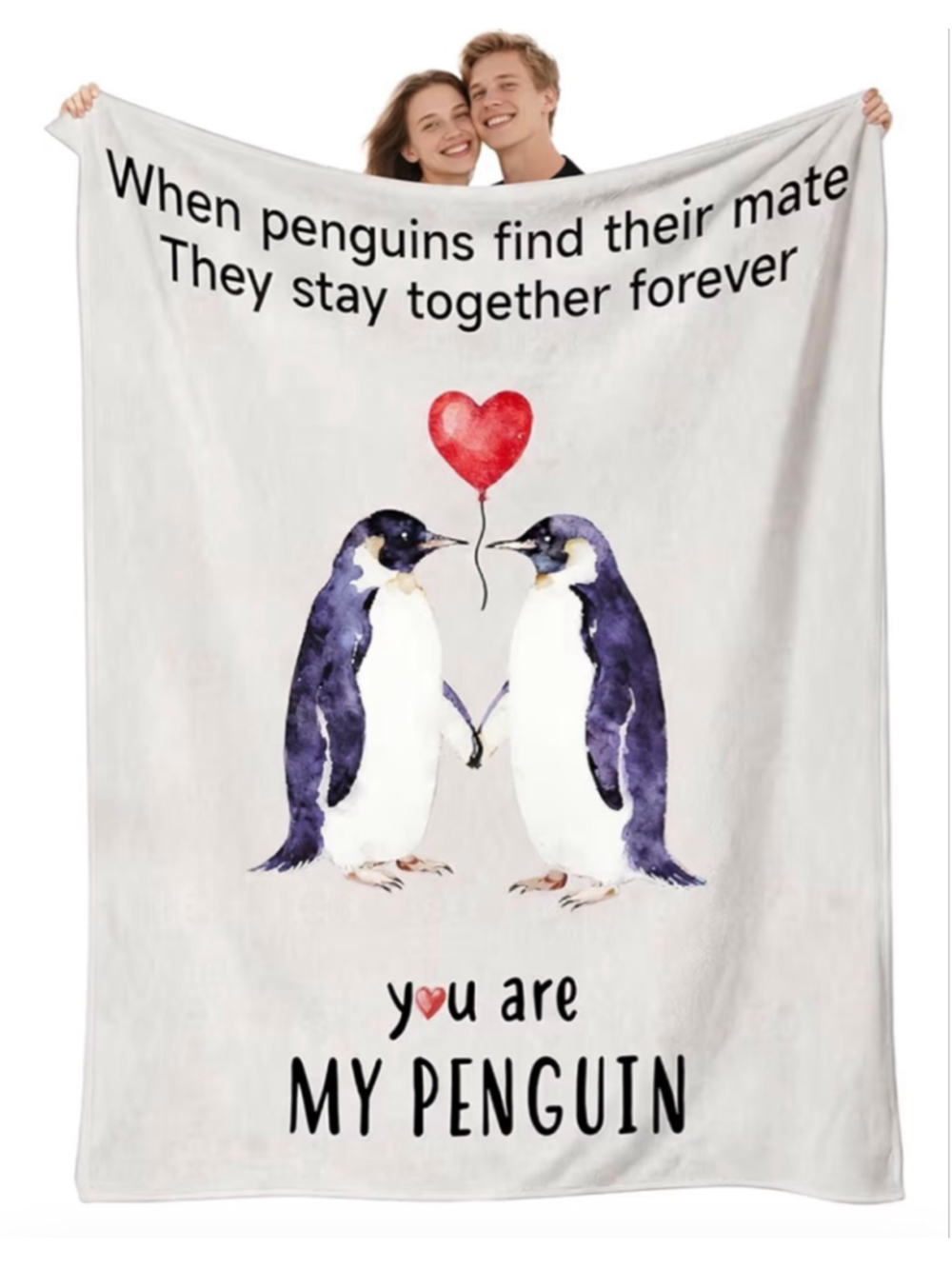 NEW Romantic Anniversary Flannel Blanket Penguin 60x50”